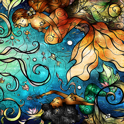 Darstellung des Puzzle Motivs Freunde unter dem Meer – Buntglasfenster - Mandie Manzano Friends Under the Sea Stained Glass 1000 Puzzle 3D Modell