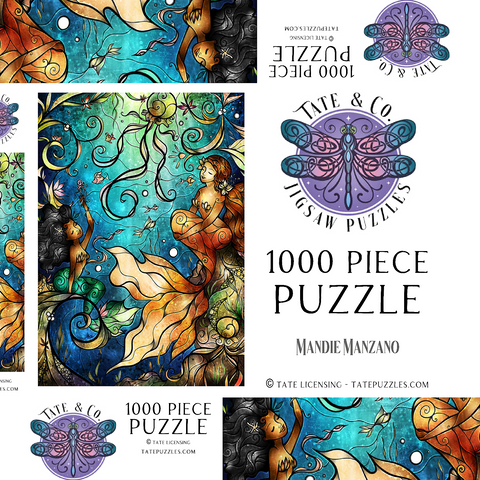 Darstellung des Puzzle Motivs Freunde unter dem Meer – Buntglasfenster - Mandie Manzano Friends Under the Sea Stained Glass 1000 Puzzle Schachtel 3D Modell