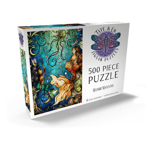 Darstellung des Puzzle Motivs Freunde unter dem Meer – Buntglasfenster - Mandie Manzano Friends Under the Sea Stained Glass 500 Puzzle Schachtel Ansicht2