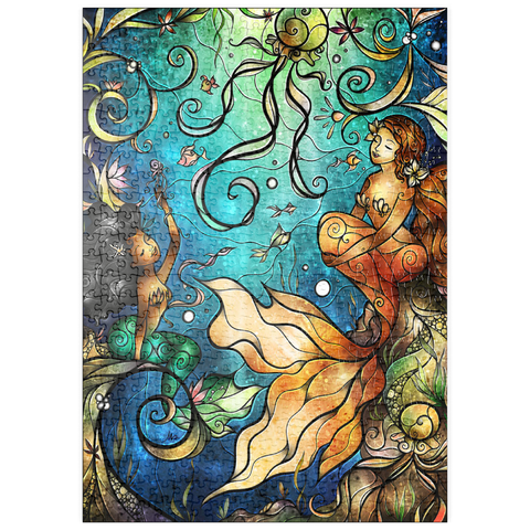 Darstellung des Puzzle Motivs Freunde unter dem Meer – Buntglasfenster - Mandie Manzano puzzleplate Friends Under the Sea Stained Glass 500 Puzzle