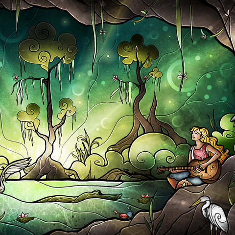 Darstellung des Puzzle Motivs Bayou-Zauber-Glasmalerei  - Mandie Manzano Bayou Enchantment Stained Glass 500 Puzzle 3D Modell