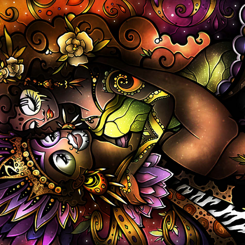 Darstellung des Puzzle Motivs Zulu Stained Glass - Mandie Manzano Zulu Stained Glass 500 Puzzle 3D Modell