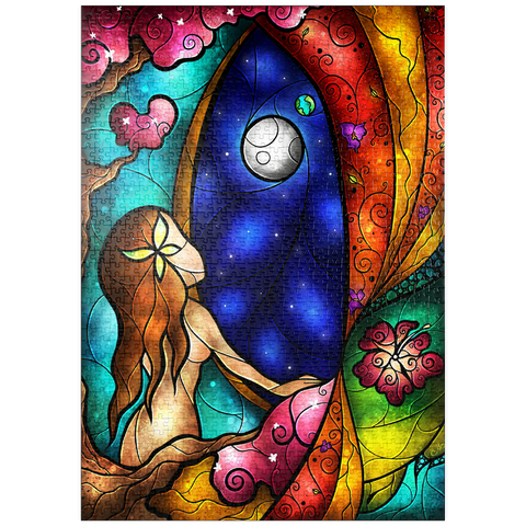 Darstellung des Puzzle Motivs Ich vermisse dich – Buntglasfenster - Mandie Manzano puzzleplate I Miss You Stained Glass 1000 Puzzle