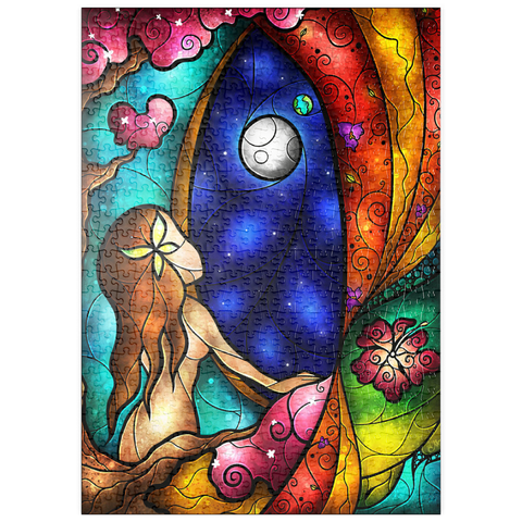 Darstellung des Puzzle Motivs Ich vermisse dich – Buntglasfenster - Mandie Manzano puzzleplate I Miss You Stained Glass 500 Puzzle