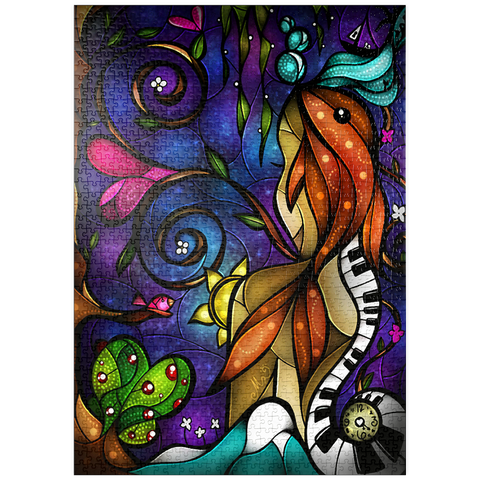 Darstellung des Puzzle Motivs Erinnerst du dich noch, als wir uns getroffen haben? Buntes Glas - Mandie Manzano puzzleplate Do You Remember When we Met Stained Glass 1000 Puzzle