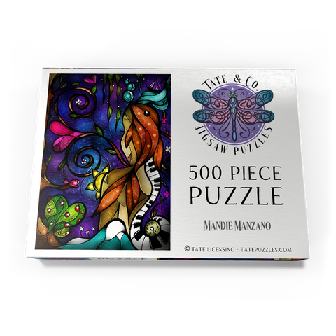 Darstellung des Puzzle Motivs Erinnerst du dich noch, als wir uns getroffen haben? Buntes Glas - Mandie Manzano Do You Remember When we Met Stained Glass 500 Puzzle Schachtel Ansicht3