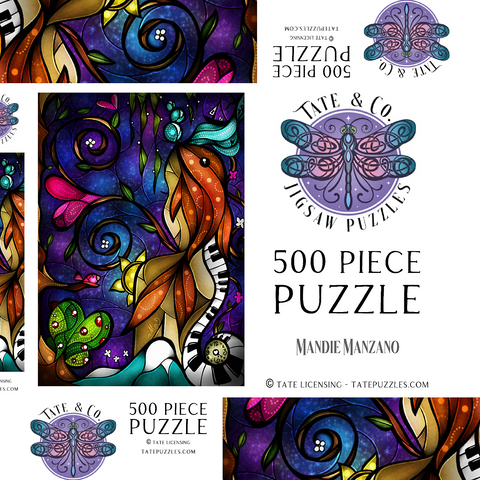 Darstellung des Puzzle Motivs Erinnerst du dich noch, als wir uns getroffen haben? Buntes Glas - Mandie Manzano Do You Remember When we Met Stained Glass 500 Puzzle Schachtel 3D Modell
