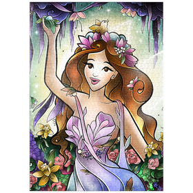 Darstellung des Puzzle-Motivs Flora, die Frühlingsfee, Buntglasfenster - Mandie Manzano – Puzzleteile: 1000
