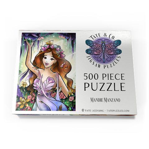 Darstellung des Puzzle Motivs Flora, die Frühlingsfee, Buntglasfenster - Mandie Manzano Flora the Fairy of Spring Stained Glass 500 Puzzle Schachtel Ansicht3