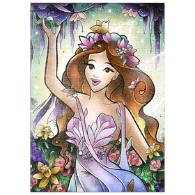 Darstellung des Puzzle-Motivs Flora, die Frühlingsfee, Buntglasfenster - Mandie Manzano – Puzzleteile: 500
