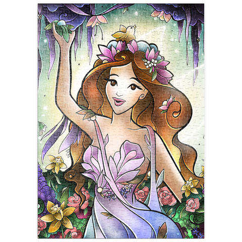 Darstellung des Puzzle Motivs Flora, die Frühlingsfee, Buntglasfenster - Mandie Manzano puzzleplate Flora the Fairy of Spring Stained Glass 500 Puzzle