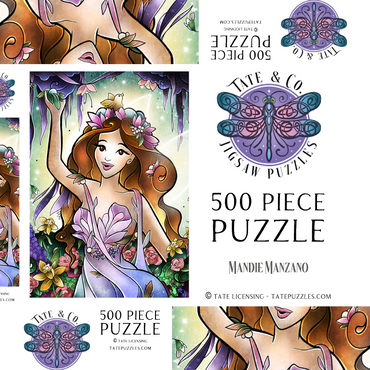 Darstellung des Puzzle Motivs Flora the Fairy of Spring Stained Glass 500 Puzzle Schachtel 3D Modell