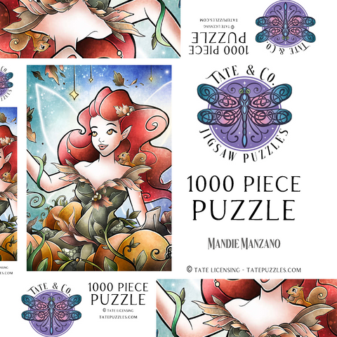 Darstellung des Puzzle Motivs Hazel, die Herbstfee, Buntglasfenster - Mandie Manzano Hazel the Fairy of Autumn Stained Glass 1000 Puzzle Schachtel 3D Modell