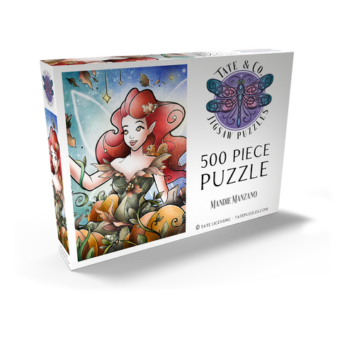 Darstellung des Puzzle Motivs Hazel, die Herbstfee, Buntglasfenster - Mandie Manzano Hazel the Fairy of Autumn Stained Glass 500 Puzzle Schachtel Ansicht2