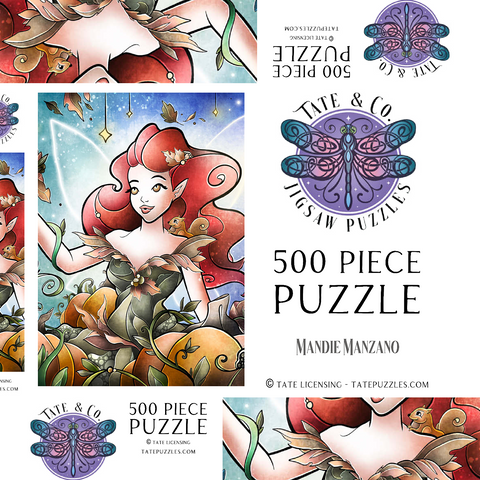 Darstellung des Puzzle Motivs Hazel, die Herbstfee, Buntglasfenster - Mandie Manzano Hazel the Fairy of Autumn Stained Glass 500 Puzzle Schachtel 3D Modell