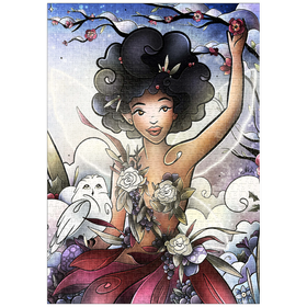 Darstellung des Puzzle-Motivs Eira, die Winterfee, Buntglasfenster - Mandie Manzano – Puzzleteile: 1000