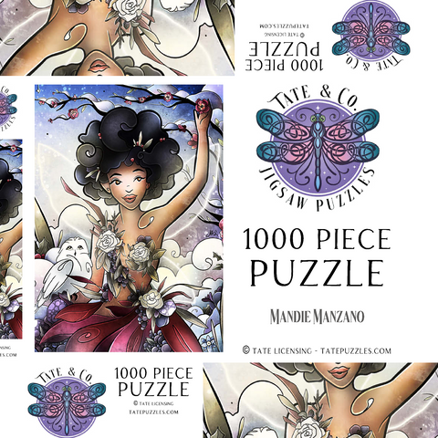 Darstellung des Puzzle Motivs Eira, die Winterfee, Buntglasfenster - Mandie Manzano Eira the Fairy of Winter Stained Glass 1000 Puzzle Schachtel 3D Modell