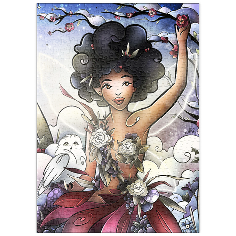 Darstellung des Puzzle Motivs Eira, die Winterfee, Buntglasfenster - Mandie Manzano puzzleplate Eira the Fairy of Winter Stained Glass 500 Puzzle