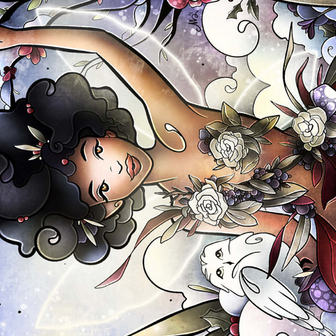 Darstellung des Puzzle Motivs Eira, die Winterfee, Buntglasfenster - Mandie Manzano Eira the Fairy of Winter Stained Glass 500 Puzzle 3D Modell