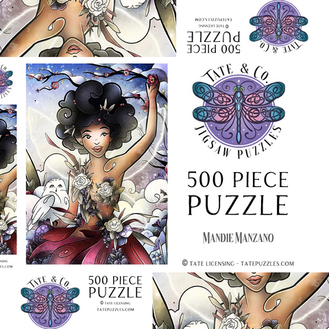 Darstellung des Puzzle Motivs Eira, die Winterfee, Buntglasfenster - Mandie Manzano Eira the Fairy of Winter Stained Glass 500 Puzzle Schachtel 3D Modell