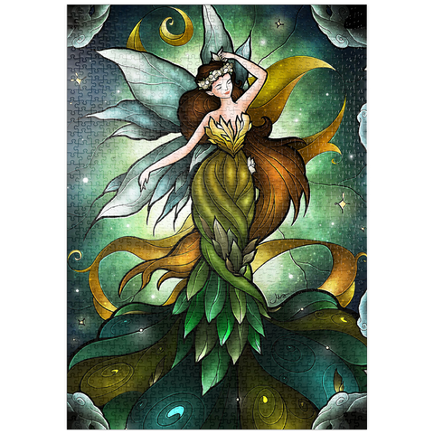 Darstellung des Puzzle Motivs Mittsommersturm-Buntglasfenster - Mandie Manzano puzzleplate Midsummers Storm Stained Glass 1000 Puzzle