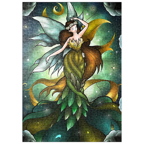 Darstellung des Puzzle Motivs Mittsommersturm-Buntglasfenster - Mandie Manzano puzzleplate Midsummers Storm Stained Glass 500 Puzzle