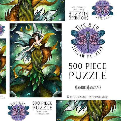 Darstellung des Puzzle Motivs Mittsommersturm-Buntglasfenster - Mandie Manzano Midsummers Storm Stained Glass 500 Puzzle Schachtel 3D Modell