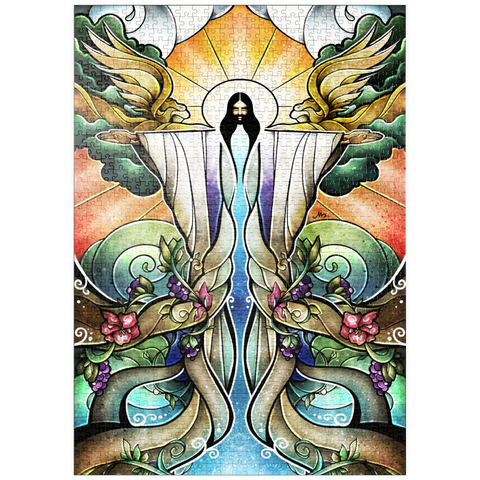 Darstellung des Puzzle Motivs Die Brunnen der Erlösung Buntglass - Mandie Manzano puzzleplate The Wells of Salvation Stained Glass 1000 Puzzle