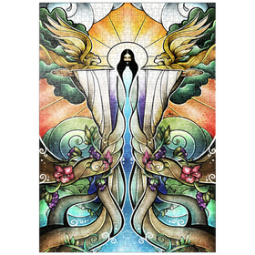 Darstellung des Puzzle Motivs Die Brunnen der Erlösung Buntglass - Mandie Manzano - Puzzleteile: 1000