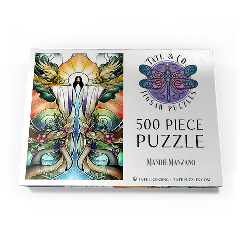 Darstellung des Puzzle Motivs Die Brunnen der Erlösung Buntglass - Mandie Manzano The Wells of Salvation Stained Glass 500 Puzzle Schachtel Ansicht3