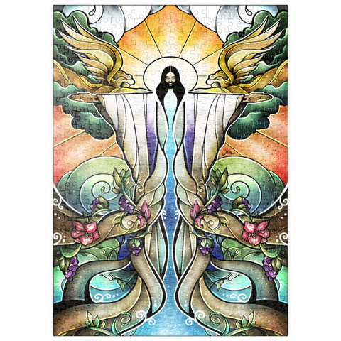 Darstellung des Puzzle Motivs Die Brunnen der Erlösung Buntglass - Mandie Manzano puzzleplate The Wells of Salvation Stained Glass 500 Puzzle
