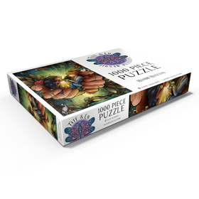 Darstellung des Puzzle Motivs Liebt einander – Buntglasfenster - Mandie Manzano - Puzzleteile: 1000