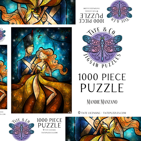 Darstellung des Puzzle Motivs Der Zinnsoldat und seine Ballerina aus Buntglas - Mandie Manzano The Tin Soldier & His Ballerina Stained Glass 1000 Puzzle Schachtel 3D Modell