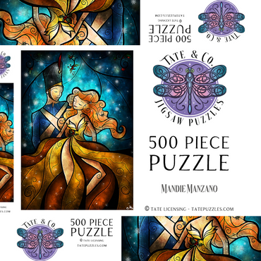 Darstellung des Puzzle Motivs The Tin Soldier & His Ballerina Stained Glass 500 Puzzle Schachtel 3D Modell