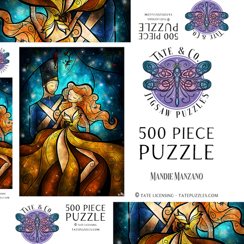 Darstellung des Puzzle Motivs Der Zinnsoldat und seine Ballerina aus Buntglas - Mandie Manzano The Tin Soldier & His Ballerina Stained Glass 500 Puzzle Schachtel 3D Modell