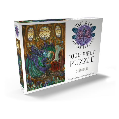 Darstellung des Puzzle Motivs Old Friends at Play Wizard & Dragon Chess Old Friends at Play Wizard & Dragon Chess 1000 Puzzle Schachtel Ansicht2