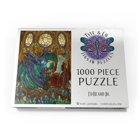 Darstellung des Puzzle Motivs Old Friends at Play Wizard & Dragon Chess Old Friends at Play Wizard & Dragon Chess 1000 Puzzle Schachtel Ansicht3