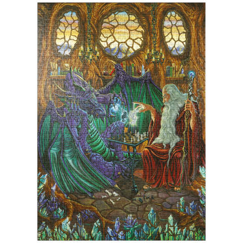 Darstellung des Puzzle Motivs Old Friends at Play Wizard & Dragon Chess puzzleplate Old Friends at Play Wizard & Dragon Chess 1000 Puzzle