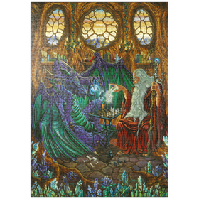 Darstellung des Puzzle Motivs Old Friends at Play Wizard & Dragon Chess - Puzzleteile: 1000