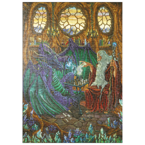 Darstellung des Puzzle Motivs Old Friends at Play Wizard & Dragon Chess puzzleplate Old Friends at Play Wizard & Dragon Chess 500 Puzzle