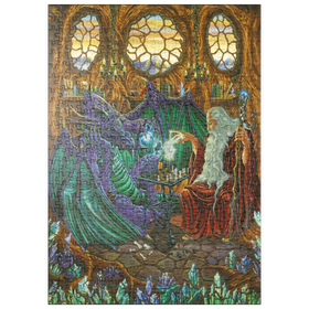 Darstellung des Puzzle Motivs Old Friends at Play Wizard & Dragon Chess - Puzzleteile: 500
