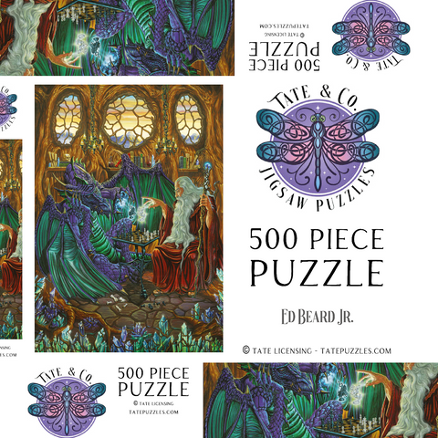 Darstellung des Puzzle Motivs Old Friends at Play Wizard & Dragon Chess Old Friends at Play Wizard & Dragon Chess 500 Puzzle Schachtel 3D Modell