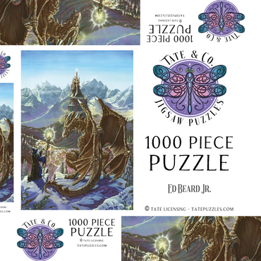 Darstellung des Puzzle Motivs The Encounter Wizard & Dragon - Ed Beard Jr 1000 Puzzle Schachtel 3D Modell