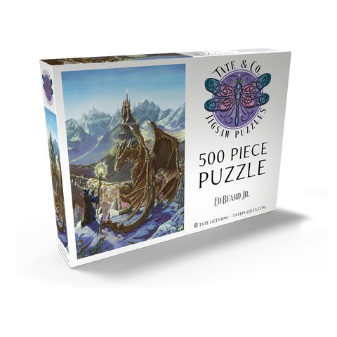 Darstellung des Puzzle Motivs The Encounter Wizard & Dragon - Ed Beard Jr The Encounter Wizard & Dragon - Ed Beard Jr 500 Puzzle Schachtel Ansicht2