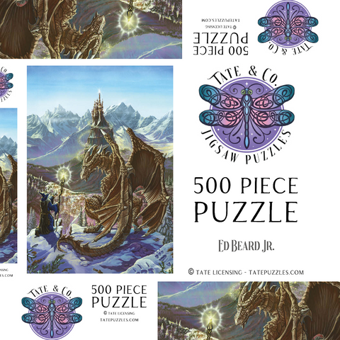Darstellung des Puzzle Motivs The Encounter Wizard & Dragon - Ed Beard Jr The Encounter Wizard & Dragon - Ed Beard Jr 500 Puzzle Schachtel 3D Modell
