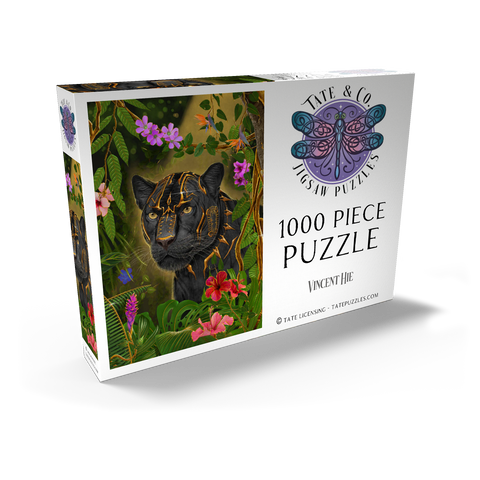Darstellung des Puzzle Motivs Goldener Panther – mystisches Wildtier - Vincent Hie Golden Panther mystical Wildlife - Vincent Hie 1000 Puzzle Schachtel Ansicht2