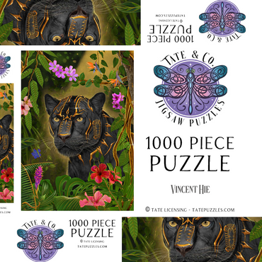Darstellung des Puzzle Motivs Golden Panther mystical Wildlife - Vincent Hie 1000 Puzzle Schachtel 3D Modell