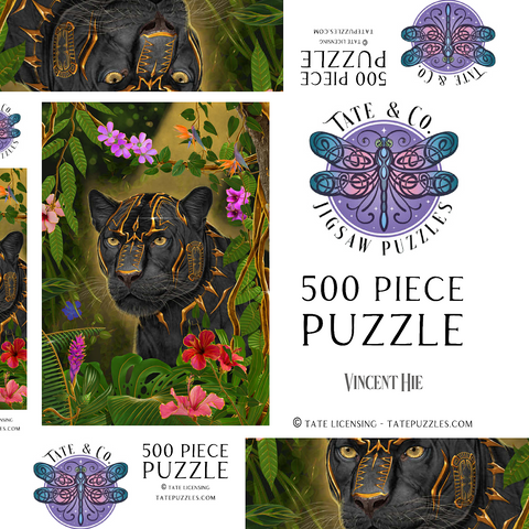 Darstellung des Puzzle Motivs Goldener Panther – mystisches Wildtier - Vincent Hie Golden Panther mystical Wildlife - Vincent Hie 500 Puzzle Schachtel 3D Modell