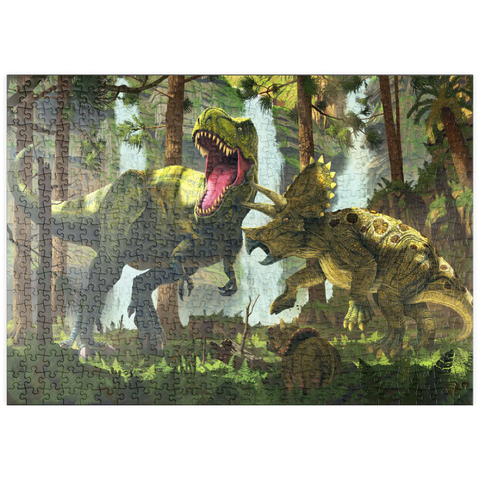 Darstellung des Puzzle Motivs Protection Dinosaurs - Vincent Hie puzzleplate Protection Dinosaurs - Vincent Hie 500 Puzzle