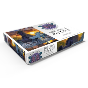 Darstellung des Puzzle Motivs Einhörner im Sonnenuntergang - Vincent Hie - Puzzleteile: 500